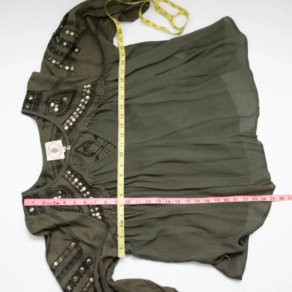 Muche et Muchette Embroidered Sequin Blouse Green Black One Size Fits Most - Picture 6 of 6